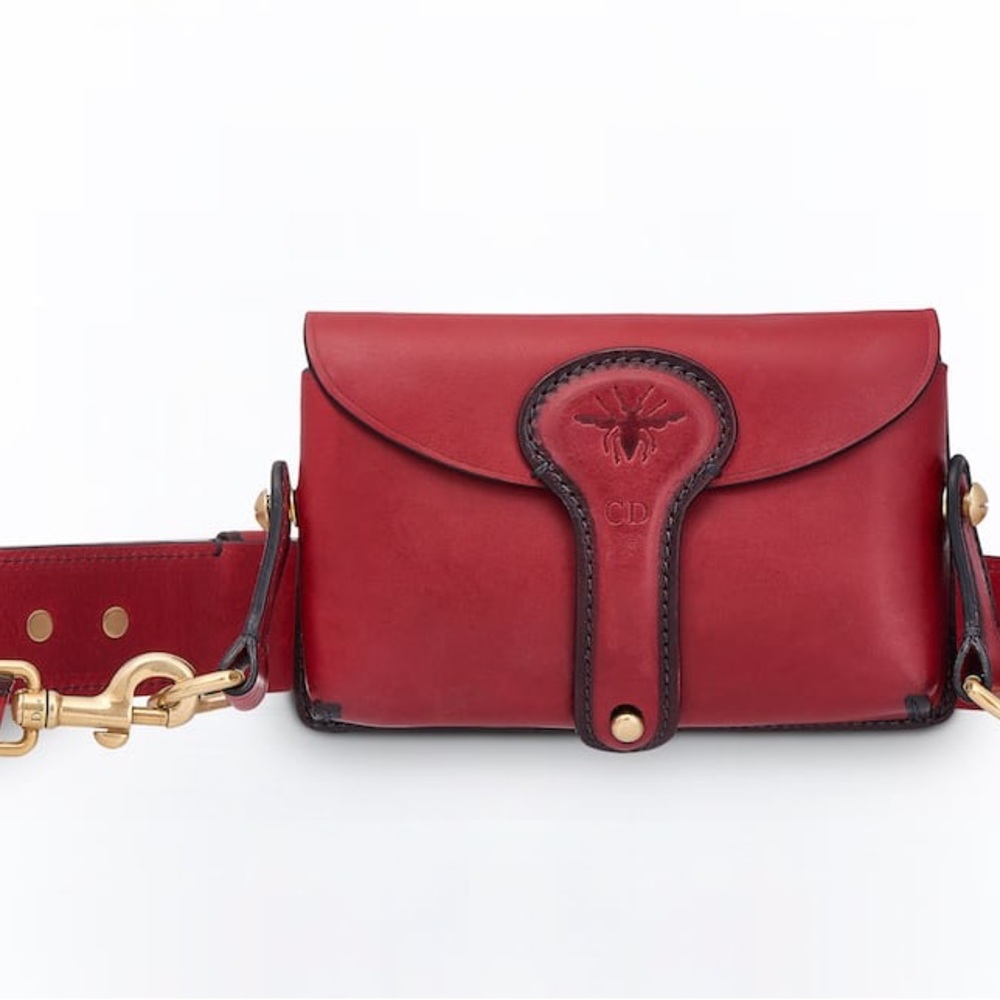 Dior Red Leather Crossbody with Gold Hardware and Embossed Bee